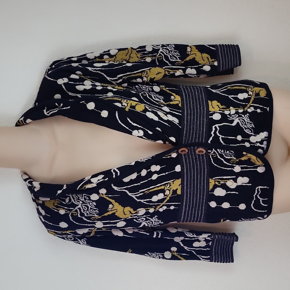 Anthropologie Black, White & Gold Patterned Cardigan
